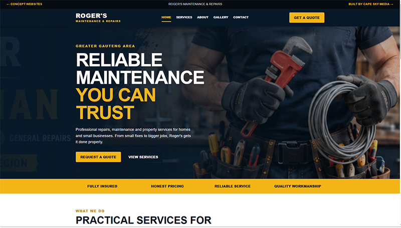 Roger's Maintenance concept website screenshot